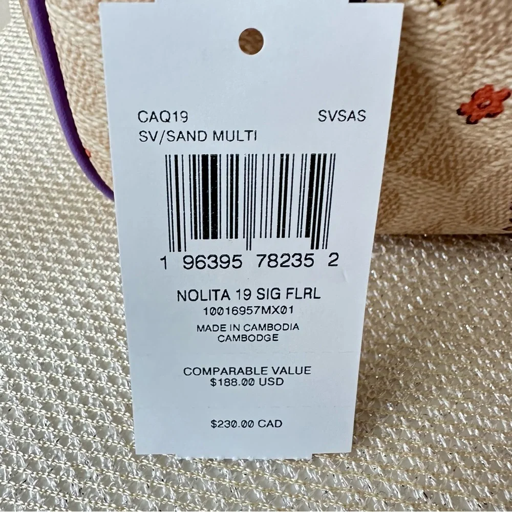 Coach Nolita 19 CAQ19 Cream and Purple Floral Shoulder Bag